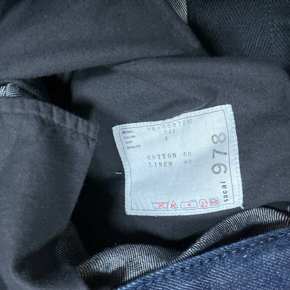 NWT Sacai Cotton Linen Denim Pants 35x35 Sz 4 Distressed Knee Panel Japan Rare - Picture 13 of 14